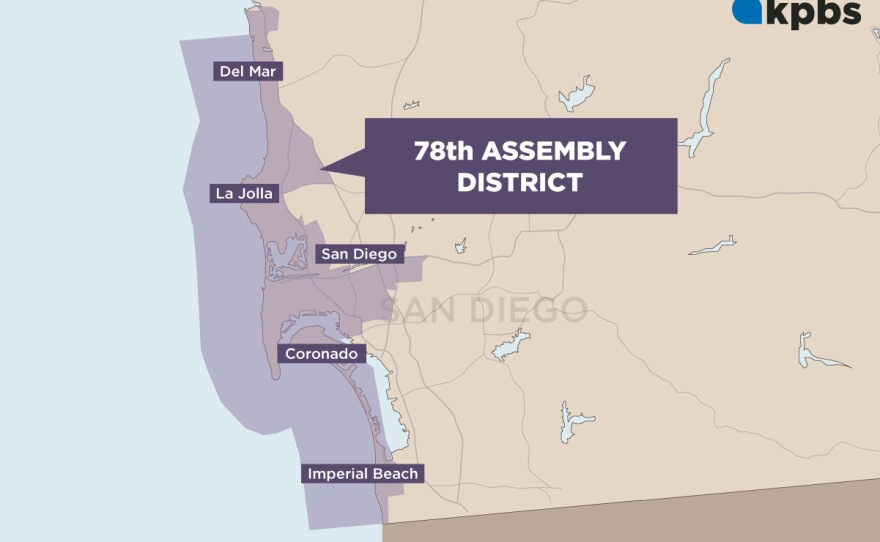 A map of the 78th Assembly District includes Del Mar, La Jolla, part of the city of San Diego and Imperial Beach.
