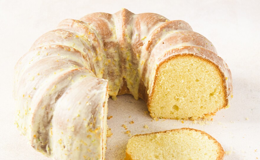 Glazed Three-Citrus and Almond Bundt Cake with a soft, sueded crumb