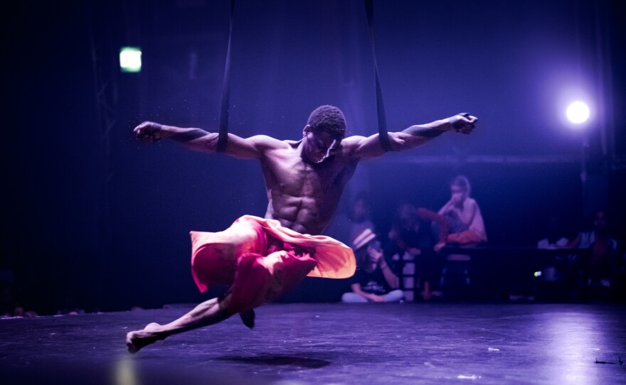 Phelelani Ndakrokra completes an aerial act at a Zip Zap circus show in Cape Town, South Africa.