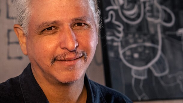 Artist Hugo Crosthwaite is shown in his Rosarito studio in an undated photo. His stop-motion animated portrait of Dr. Anthony Fauci was included in a White House post titled "President Trump is eight about the Smithsonian."