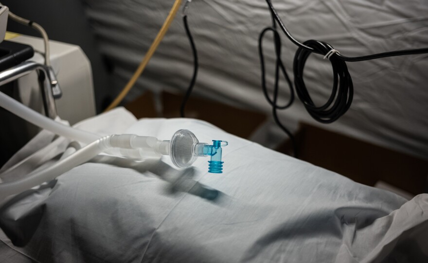 An ICU bed at a makeshift, temporary hospital in Manhattan's Central Park East. Throughout New York City, many doctors who usually do plastic surgery or treat children are learning how to monitor people who need to be on ventilators to breathe.