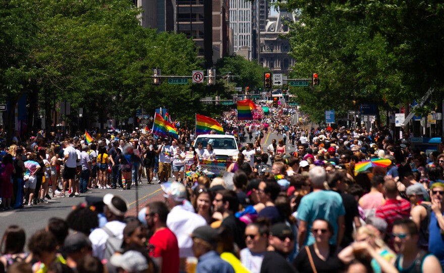 The Philadelphia Pride Parade makes its way down Market Street in Old City on Sunday, June 9, 2019.