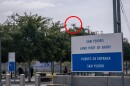 A border surveillance camera (circled) at the San Ysidro Port of Entry watches over border crossers 24 hours a day, April 18, 2023.
