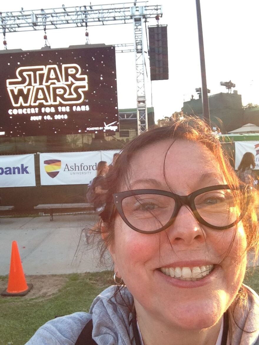 Gretchen Griswold takes a selfie at the Star Wars symphony concert in 2015.