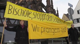 Protesters demonstrate against sexual abuse in the Roman Catholic Church at the beginning of the German Bishops Conference in Freiburg on Feb. 22. Anger at both the church and Pope Benedict XVI is rising in Germany as allegations of abuse continue to surface.