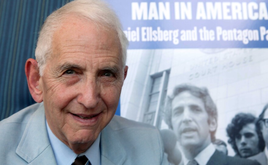 In this Sept. 23, 2009, file photo, Daniel Ellsberg speaks during an interview in Los Angeles.