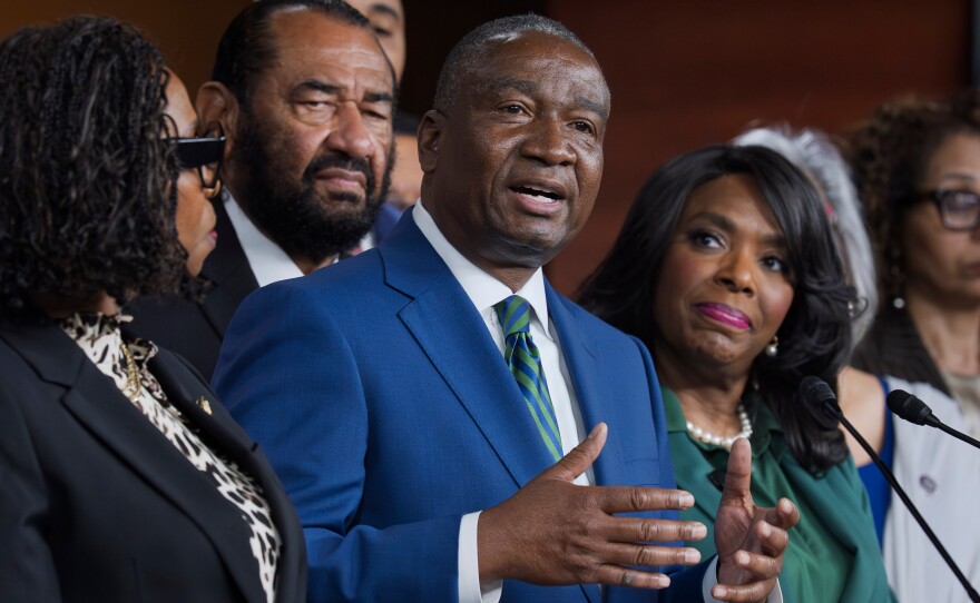 Democratic Rep. Cleo Fields is seen with members of the Congressional Black Caucus on Wednesday at the Capitol. Fields represents the Louisiana congressional district at the heart of the U.S. Supreme Court's ruling on Wednesday to severely weaken the Voting Rights Act.