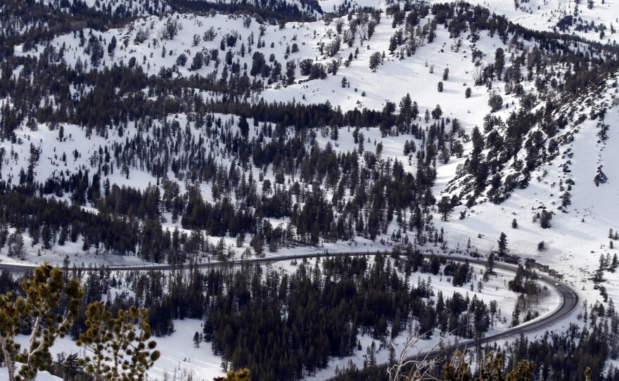 A road winds under a winter landscape in a view from atop Mount Rose, Nevada, Feb. 16, 2016. Mount Rose is part of the Sierra Nevada range, which provides a large part of the water for California.