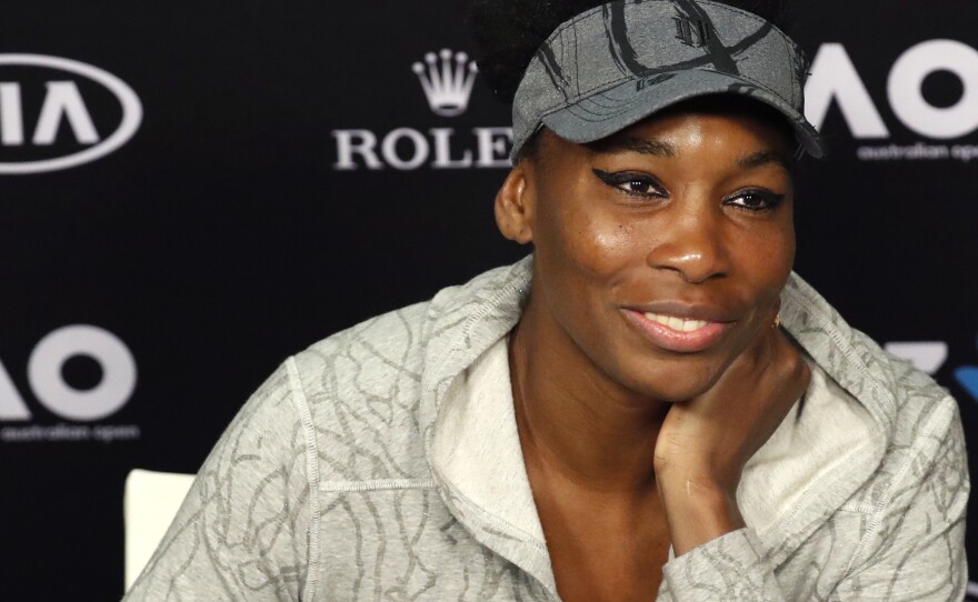 Venus Williams answers questions at a news conference following her loss to sister Serena in the women's singles final at the Australian Open tennis championships in January.
