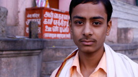 Shivdutt Mishra, 15, hopes to one day become an airline pilot. He comes every morning to the ghats in Varanasi — wide stone steps leading to the Ganges — to get his blessings from the river considered by Hindus to be holy and to meditate on the future.