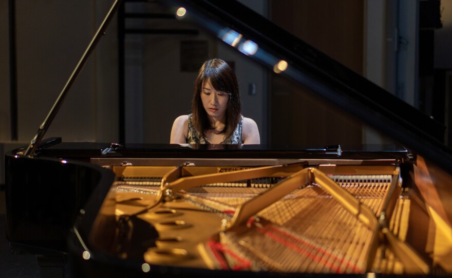 Ching-Ming Cheng plays on a Steinway & Sons piano in this undated photo.