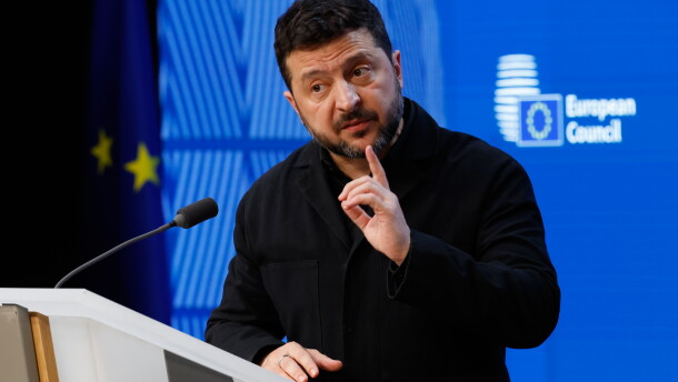 Ukraine's President Volodymyr Zelenskyy speaks during a media conference at the EU summit in Brussels, Friday, Oct. 16, 2026.