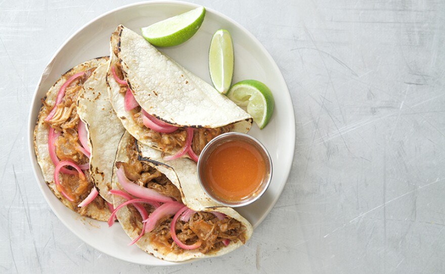 Citrus braised pork tacos.