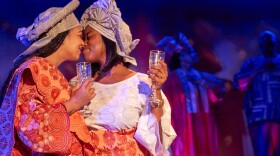 Taylor Henderson (left) as Leah, and Andréa Agosto (right) as Tara are shown in an undated production photo for Diversionary Theatre's "The High Table."