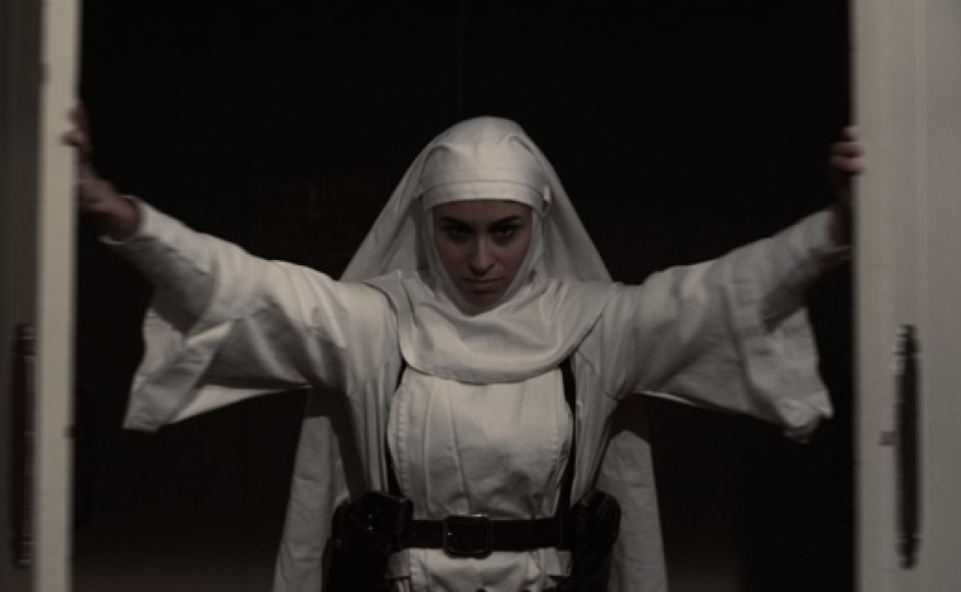 Asun Ortega as Sister Sarah in "Nude Nuns with Big Guns."