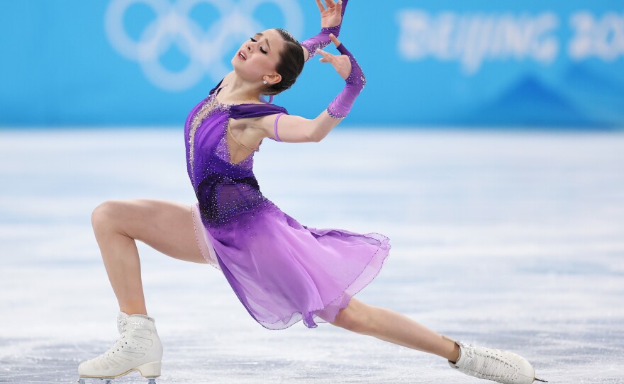Kamila Valieva of Team ROC skates during the Women Single Skating Short Program on day eleven of the Beijing 2022 Winter Olympic Games at Capital Indoor Stadium on February 15, 2022 in Beijing, China.