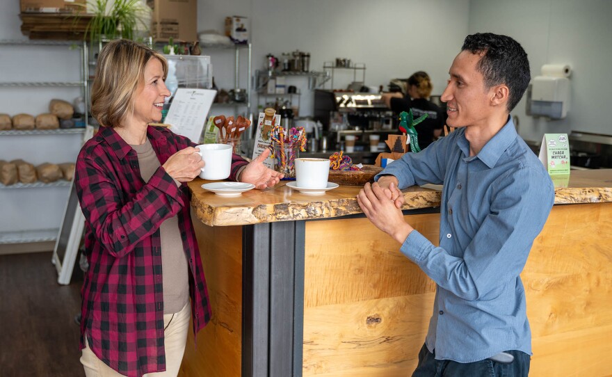 Delving further into Portland’s food scene, Samantha (right) meets Hector Zamora, an immigrant whose dream of bringing the best in Guatemalan coffee to America resulted in founding his coffee shop, Cafe Zamora, which has become a highlight of the Portland coffee scene.