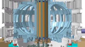 The central solenoid, in yellow, is the backbone of the International Thermonuclear Experimental Reactor magnet system. 