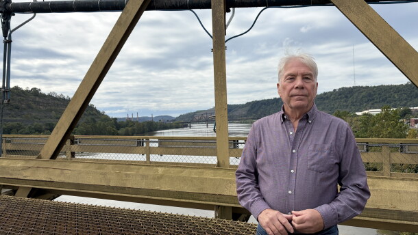 Michael Paprocki, a regional transportation planner, stands on the Market Street Bridge over the Ohio River.