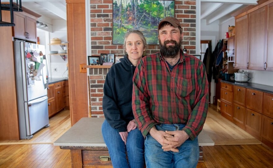 Tracy and Nat Bell in their home in Leeds, Maine.
