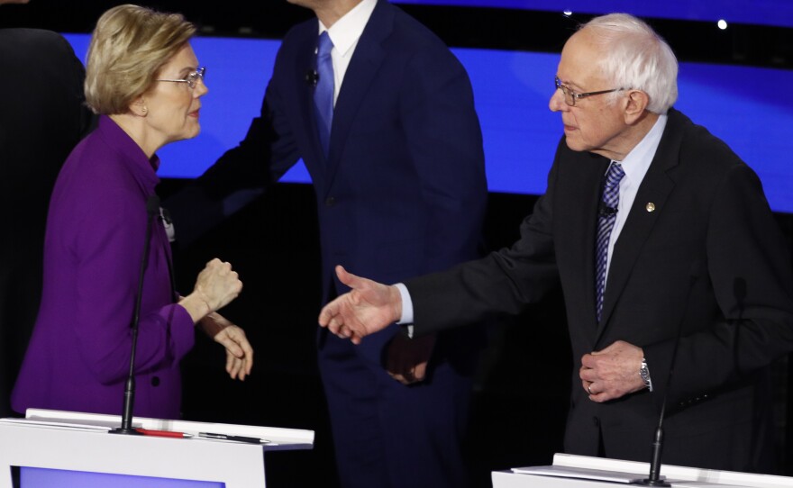 Democratic presidential candidate Sen. Elizabeth Warren called out Sen. Bernie Sanders, I-Vt., after Tuesday's debate.