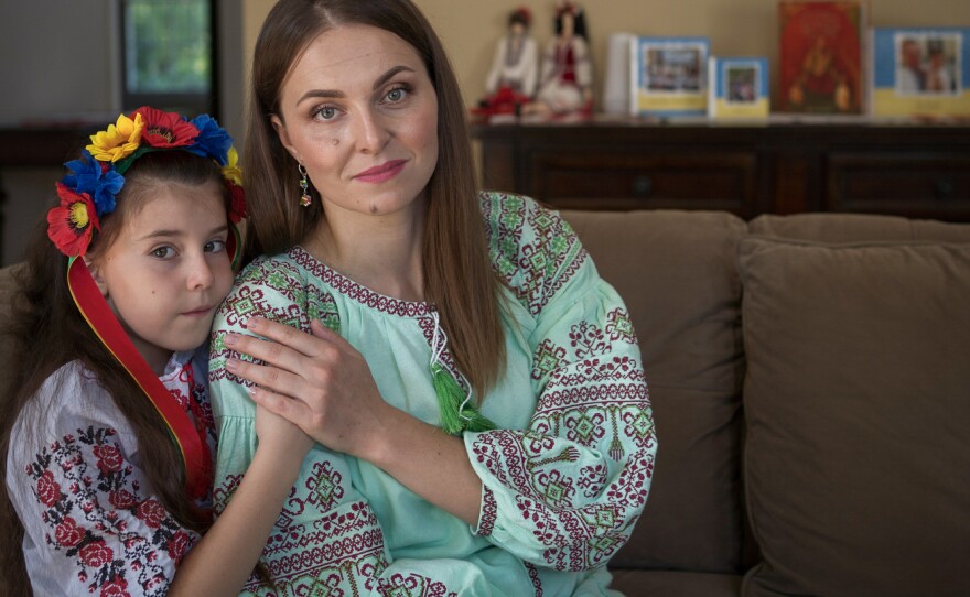 Olha Abakumova and her daughter, Zlata, 8, now live with Olha's sister in a suburb of Boston.