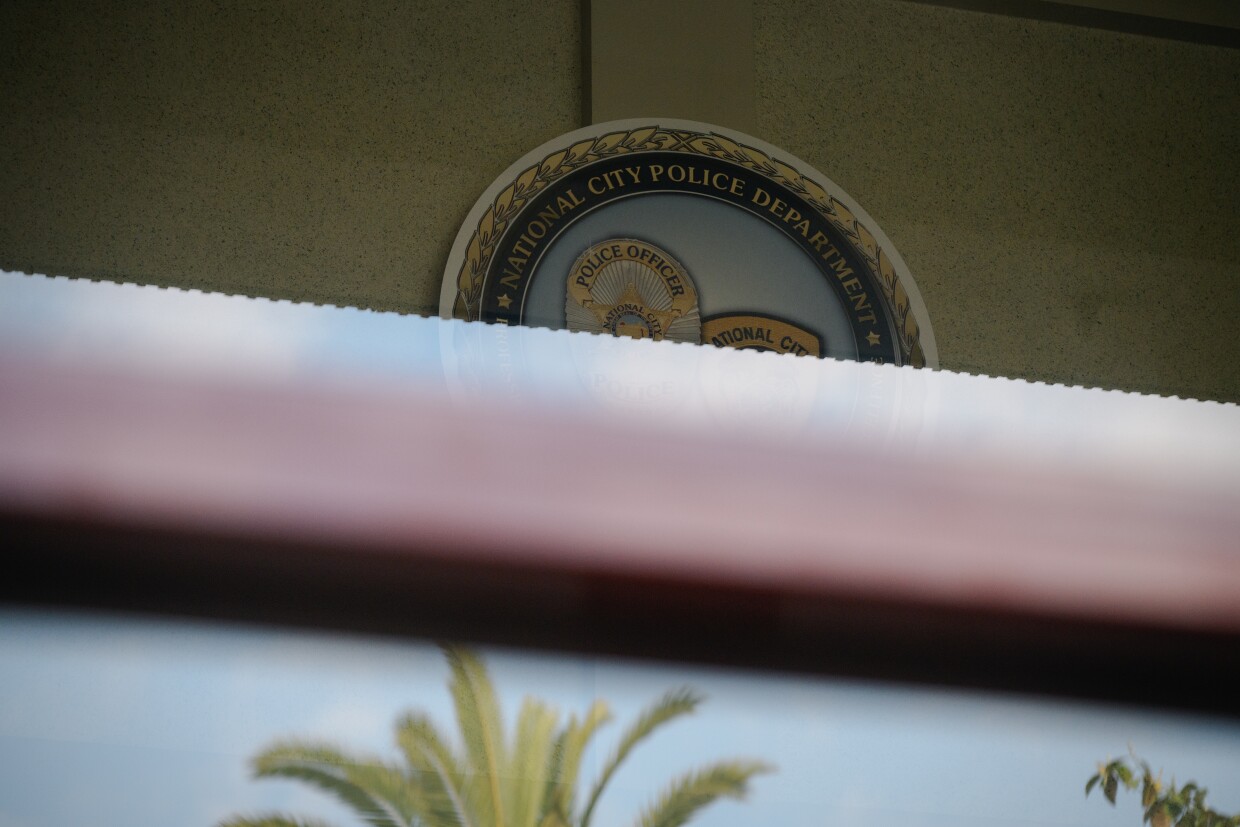 The National City Police Department building, where officers arrested and restrained Earl McNeil using a full-body device and a mesh hood, is seen in National City, California on May 23, 2025. McNeil's family sued the city after he had a heart attack in custody and later died, for using excessive force and won a settlement in 2021.