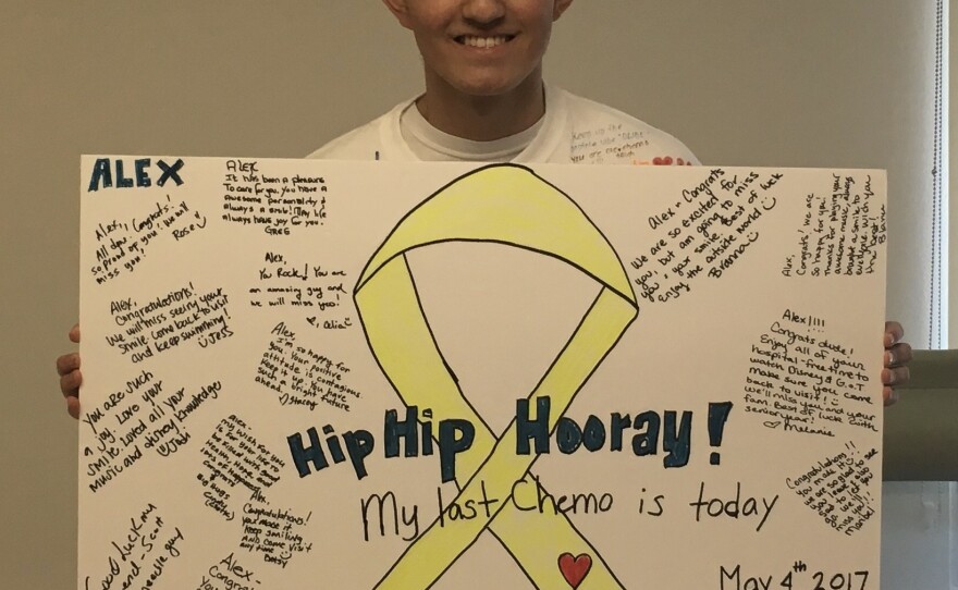 Alex Parra on his last day of chemotherapy for Stage 4 lung cancer.