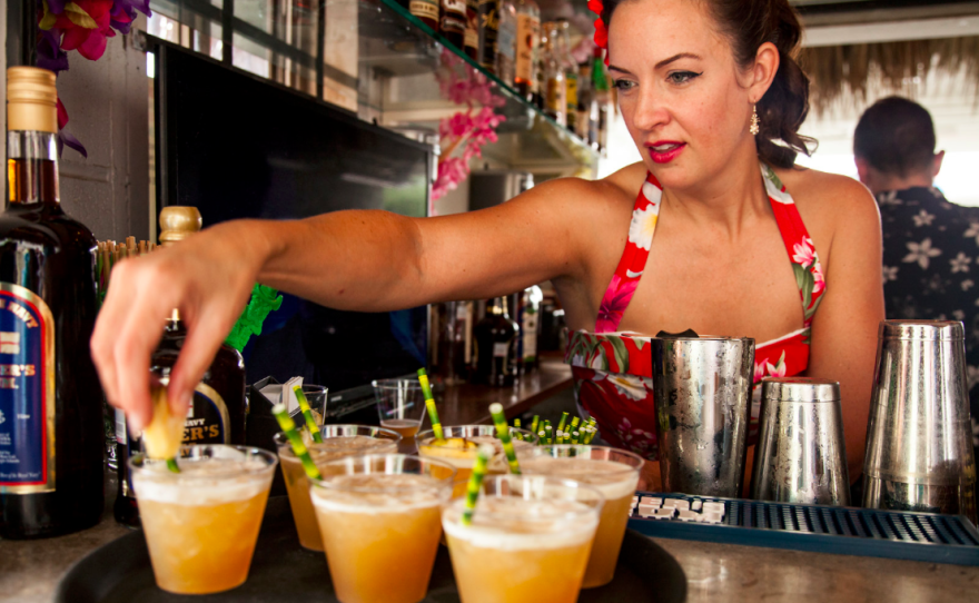 Tiki Lindy prepares some Tiki-era cocktails in this undated photo.