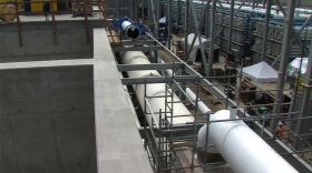 Pipes under construction that will eventually move water between treatment facilities at the Carlsbad desalination plant, September 4, 2014.
