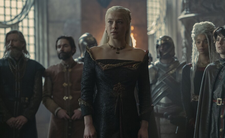 Rhaenyra (Emma D'arcy) maintains that any accusations against her are illegitimate. Which: Irony!