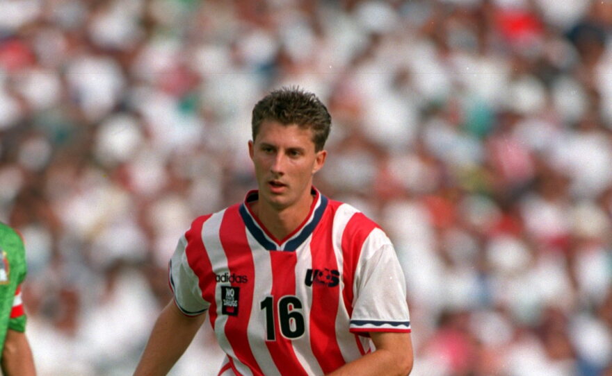 Mike Sorber plays during an exhibition game at the Rose Bowl in 1994.