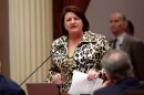 State Senate President Pro Tem Toni Atkins, D-San Diego, calls on lawmakers to approve the state budget bill, in Sacramento, Calif., Thursday, June 13, 2019.