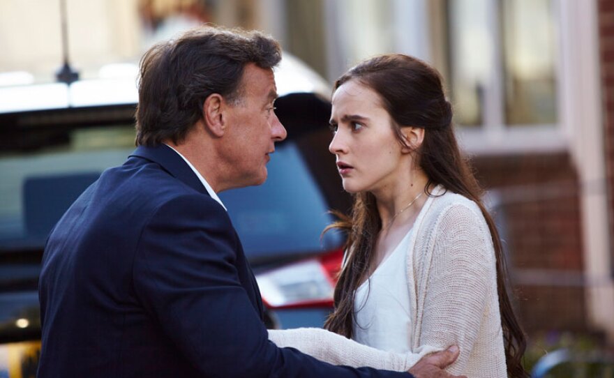 Film still of Christopher Villiers as Tim Morris and Holly Bodimeade as Leah Walker in episode 7, “The Salcombe Selkie.”