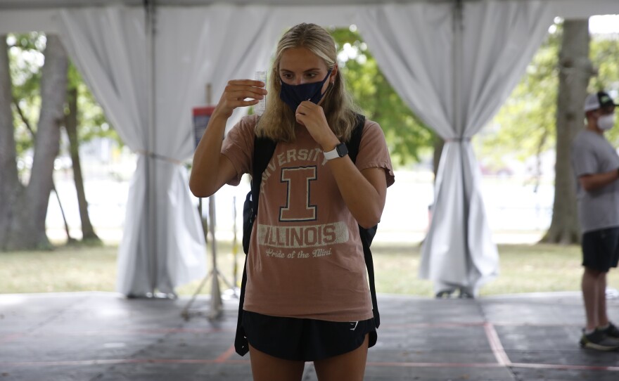 Emily Garti, a junior studying nutrition, gets her twice-weekly COVID-19 test at the University of Illinois at Urbana-Champaign.