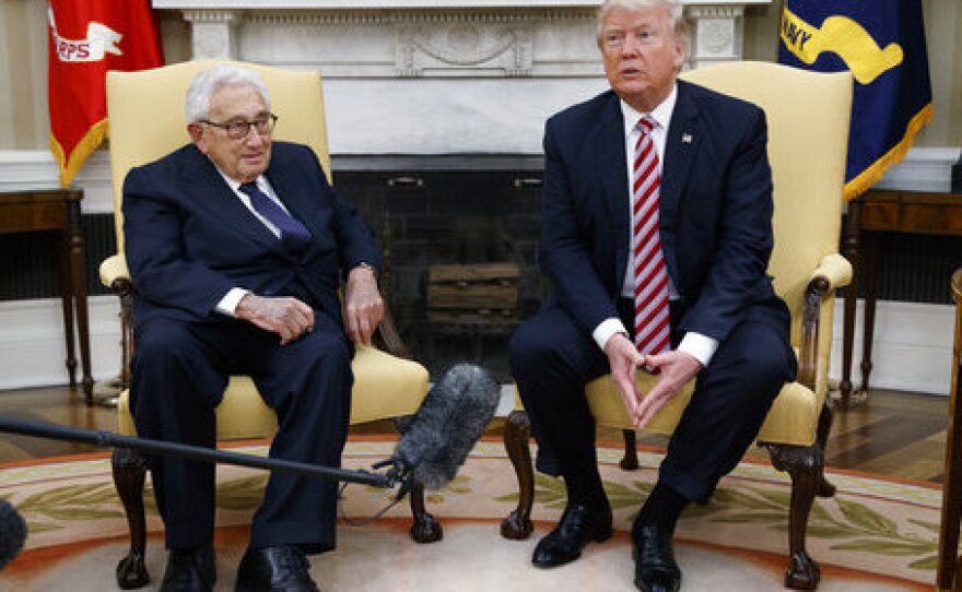 President Donald Trump meets with Dr. Henry Kissinger, former secretary of state and national security adviser under President Richard Nixon, in the Oval Office on Wednesday, May 10, 2017.