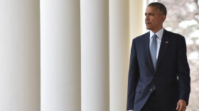 President Obama about to walk out into the Rose Garden at the White House to announce the framework of a nuclear deal with Iran.