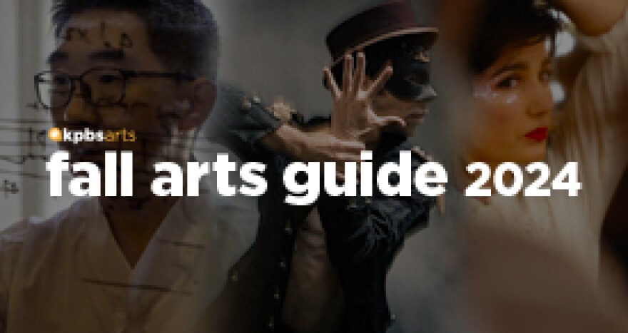 An undated graphic shows various San Diego artists with a text overlaying reading "KPBS Fall Arts Guide 2024."