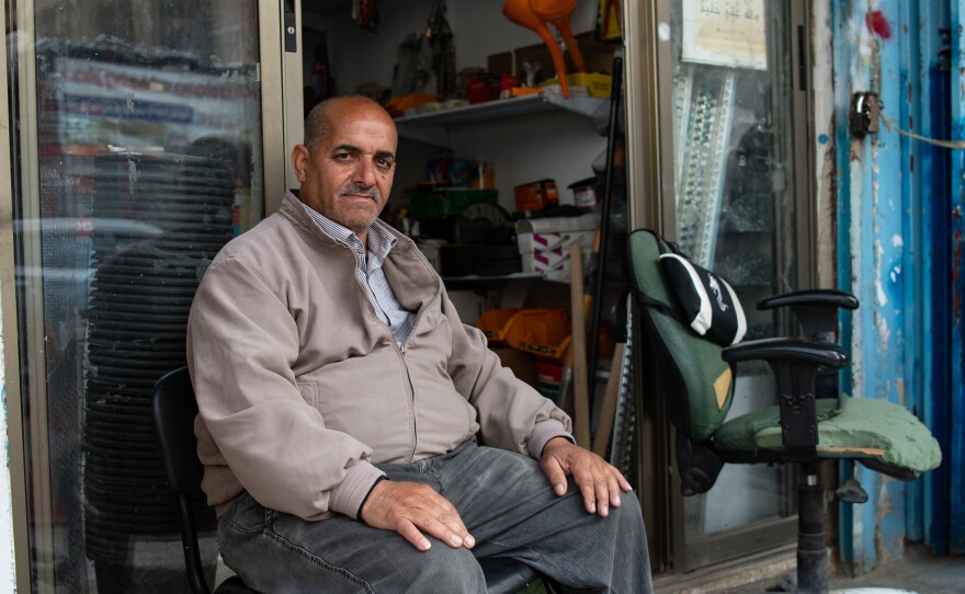 Israeli troops "don't want anyone here or in Gaza to feel comfortable," says Younis Abu Murad, sitting outside his hardware shop in the Al-Am'ari refugee camp in Ramallah on April 9.