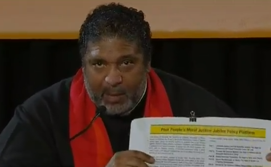 The Rev. William Barber II speaks during the virtual Poor People's Campaign on Saturday.