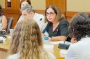 San Diego State University President Adela de la Torre addresses the Associated Students of San Diego State at a meeting on August 31, 2022.