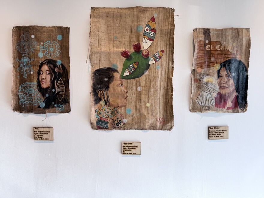 Art by Tekpatl Patricia Cruz is currently on view at Por Vida in Barrio Logan, shown on Feb. 6, 2026.