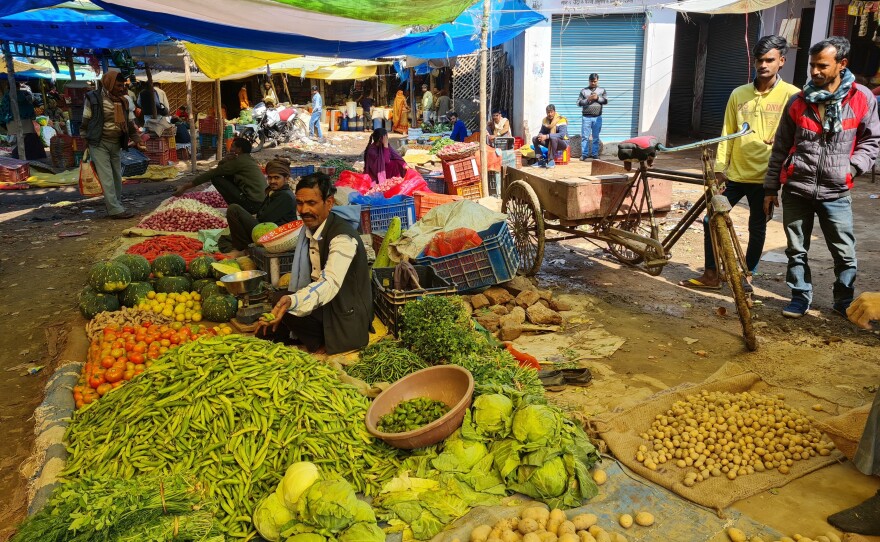 The vegetable market in Bangarmau, Uttar Pradesh, where Faisal Husain, 18, worked as a seller.