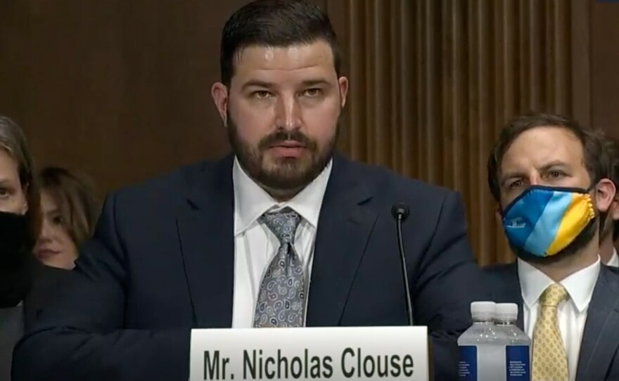 Nick Clouse testifies before the U.S. Senate Judiciary Committee in September during a hearing on reforming conservatorships or legal guardianships.