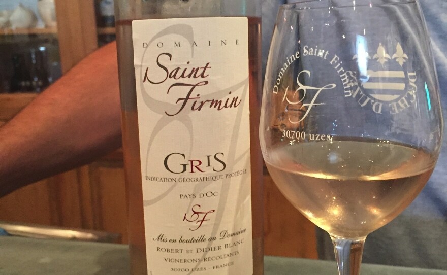 A glass of the Blanc brothers' rosé. Robert Blanc says a good rosé is pale, almost gray — the lighter, the better. And it's easily quaffable.