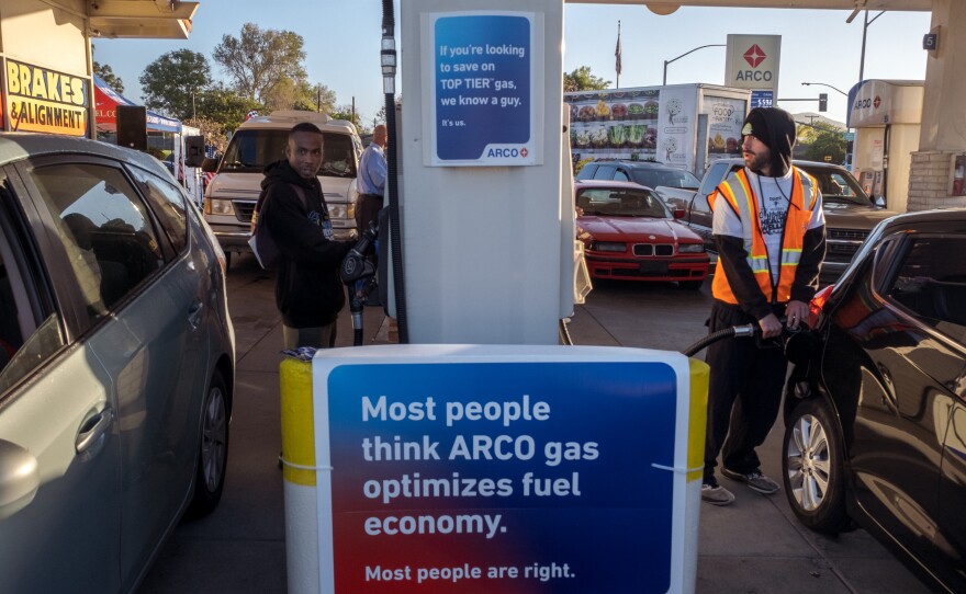 Volunteers for the "``Gas Me Up" gasoline giveaway event spent the morning filling up tanks for those in need, San Diego March 14, 2022.