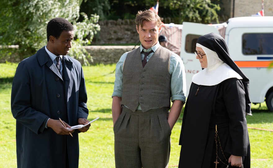 DI Sam Gillespie (MAX BROWN), Sister Boniface (LORNA WATSON) and DS Felix Livingstone (JERRY IWU) in a scene from SISTER BONIFACE MYSTERIES "Unnatural Causes"