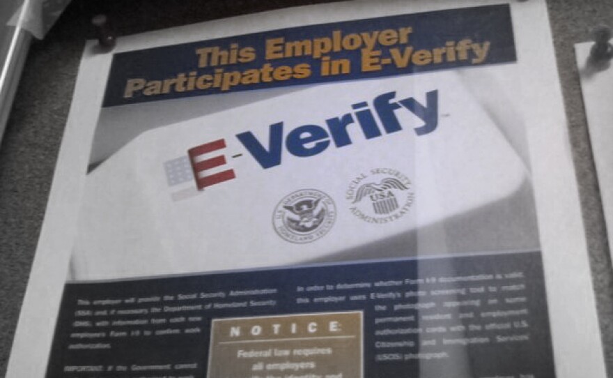 Employers that use E-Verify in the hiring process display a sign in their office.