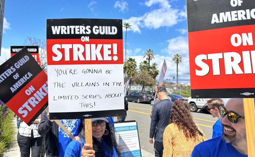 Outside Netflix headquarters in Hollywood on the first day of the writer's strike