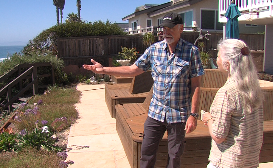 Encinitas homeowner Tom Frick on his patio, May 1, 2017.